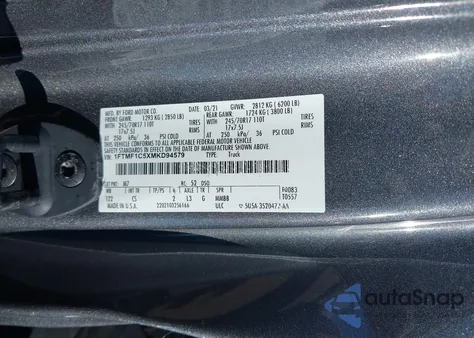 2021 Ford F-150 Xl z USA, uszkodzony, nr VIN 1FTMF1C5XMKD94579